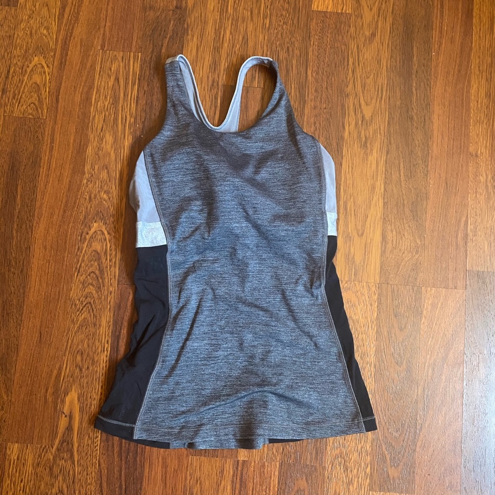 Gray workout tank top with built in bra